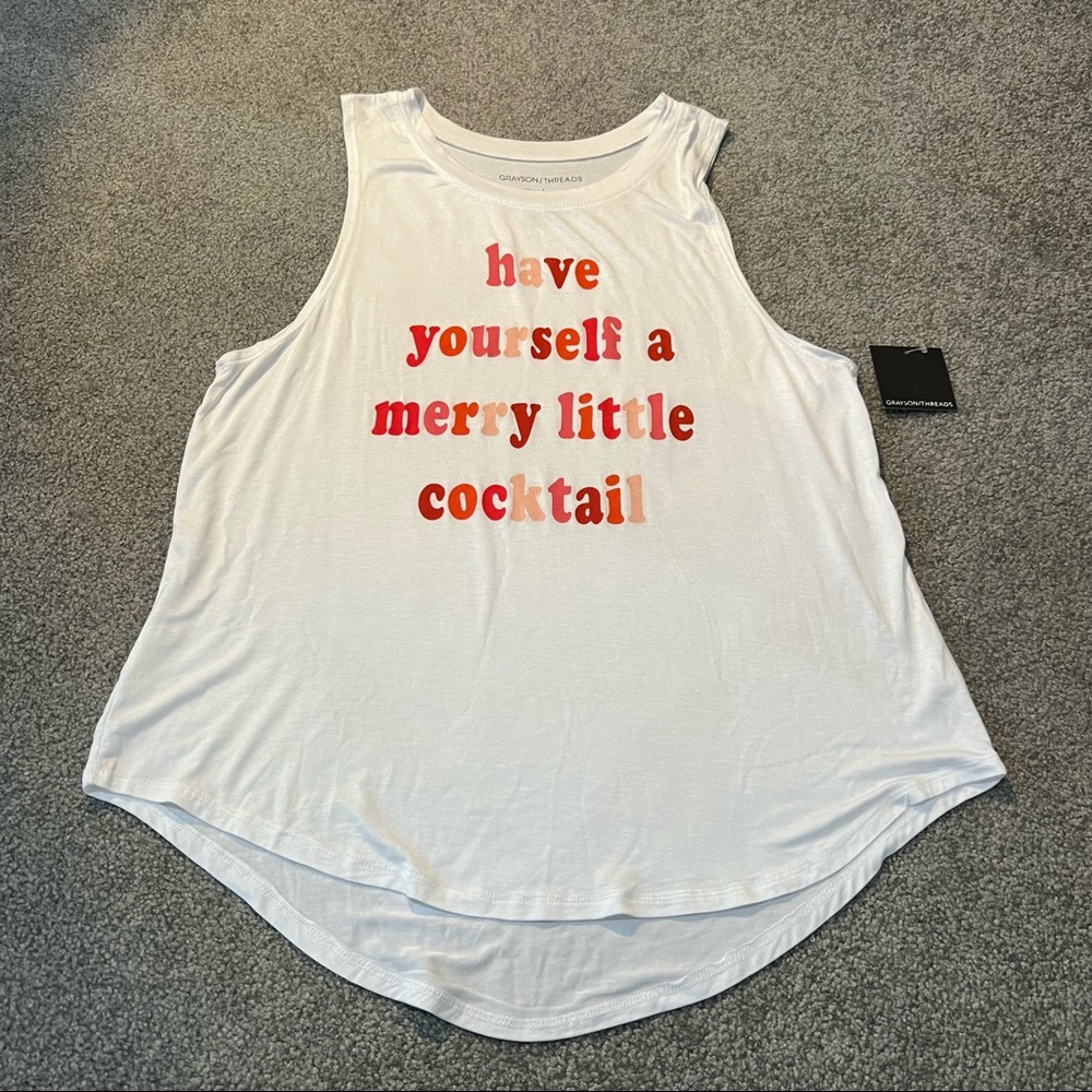 Grayson Threads Women’s L Tank Top Have Yourself A Merry Little Cocktail Wht NWT